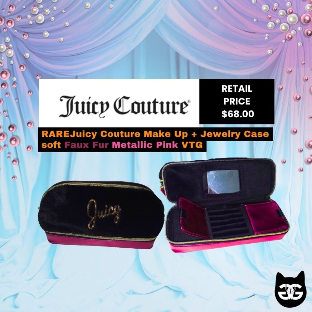 Juicy Couture Faux Fur & Metallic Pink Makeup/Jewelry Organizer Vintage